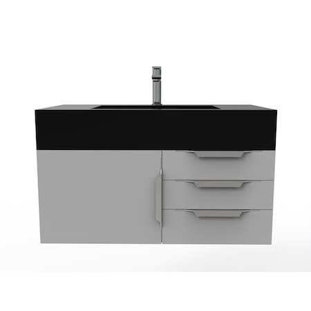 Castello Usa Nile 36" Wall Mounted Gray Vanity With Black Top And Brushed Nickel Handles CB-MC-36G-BN-2053-BL